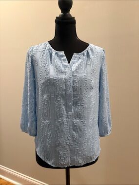 R2 Light Blue Textured Split-Neck Blouse